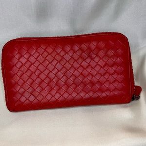 Long Red Lambskin Bottega Veneta Wallet